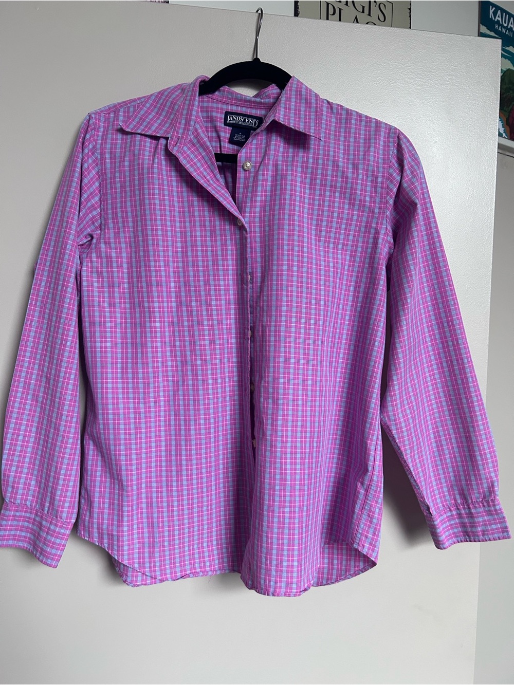 Lands' End Women’s Pink & Light Blue Plaid Button-Down Shirt